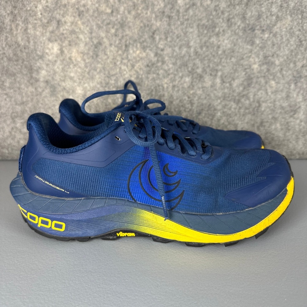 Topo Athletic Running Shoes Mens 8 Navy/Orange MTN Racer 4 Trail Vibram 5mm Drop